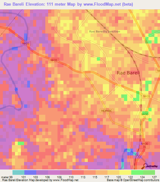 Rae Bareli,India Elevation Map