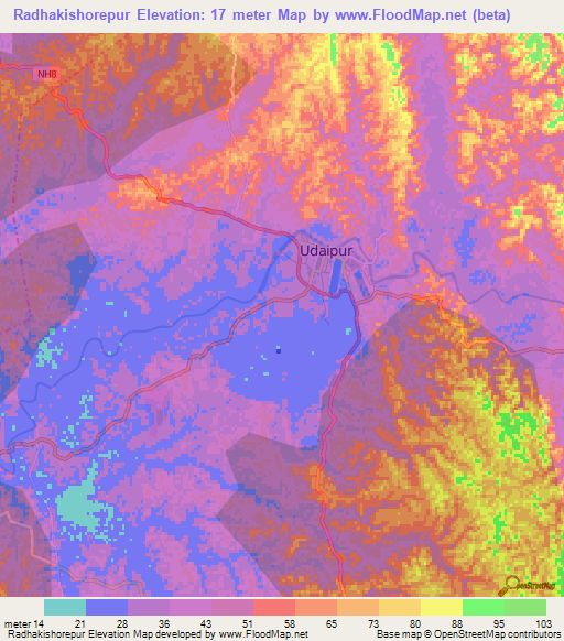 Radhakishorepur,India Elevation Map
