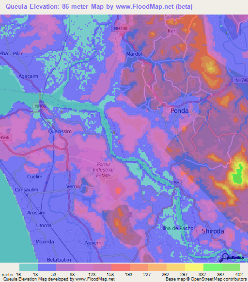 Queula,India Elevation Map