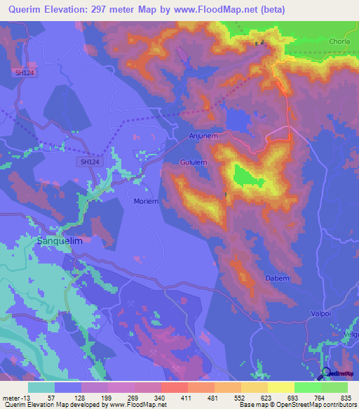 Querim,India Elevation Map