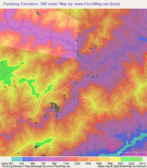 Pyudung,India Elevation Map