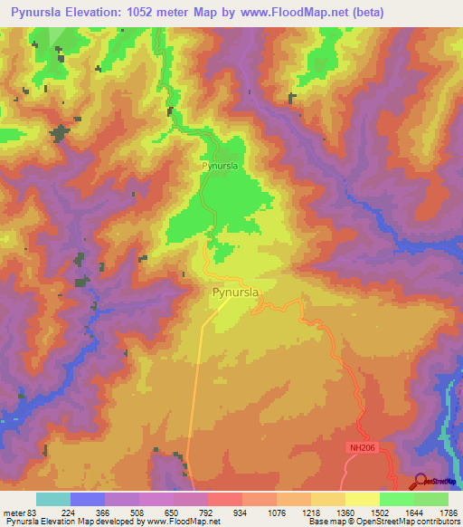 Pynursla,India Elevation Map