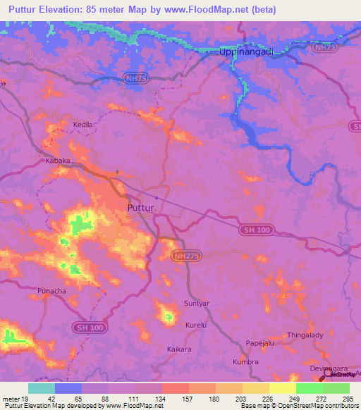 Puttur,India Elevation Map