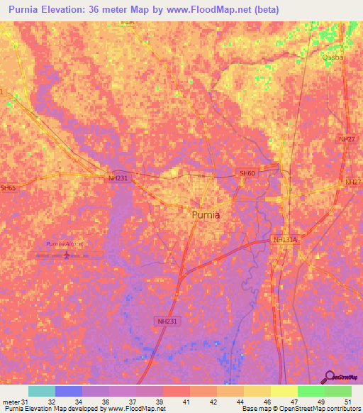 Purnia,India Elevation Map