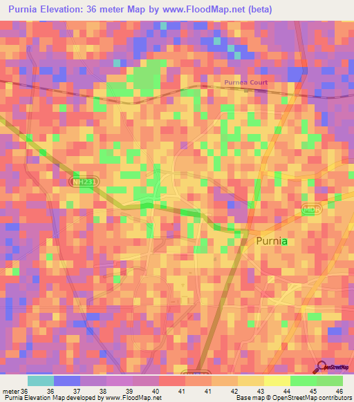 Purnia,India Elevation Map