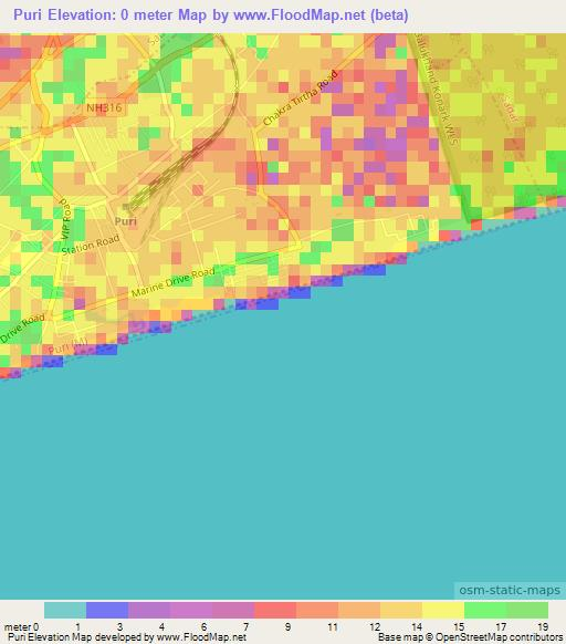 Puri,India Elevation Map