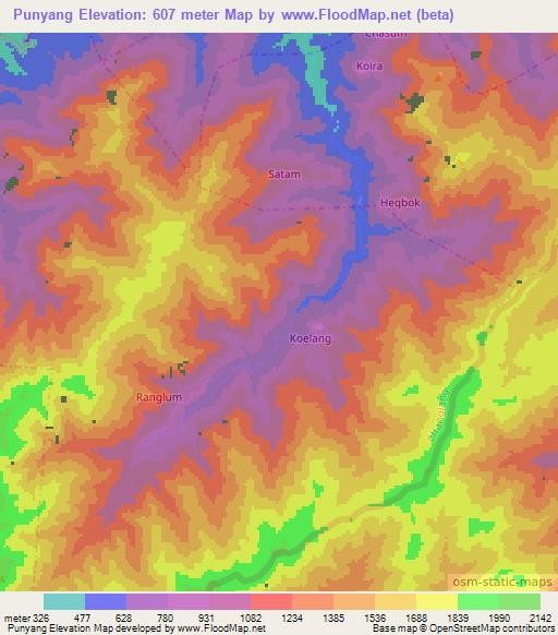 Punyang,India Elevation Map
