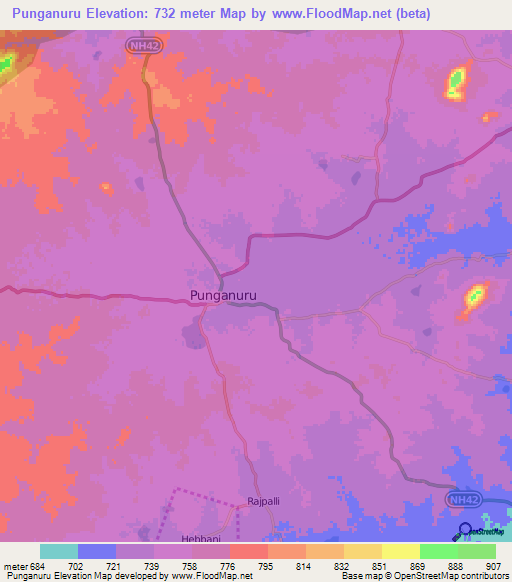 Punganuru,India Elevation Map