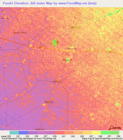 Pundri,India Elevation Map