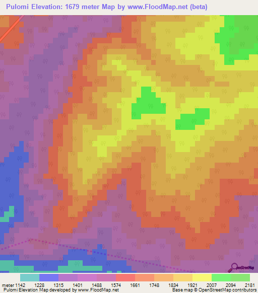 Pulomi,India Elevation Map
