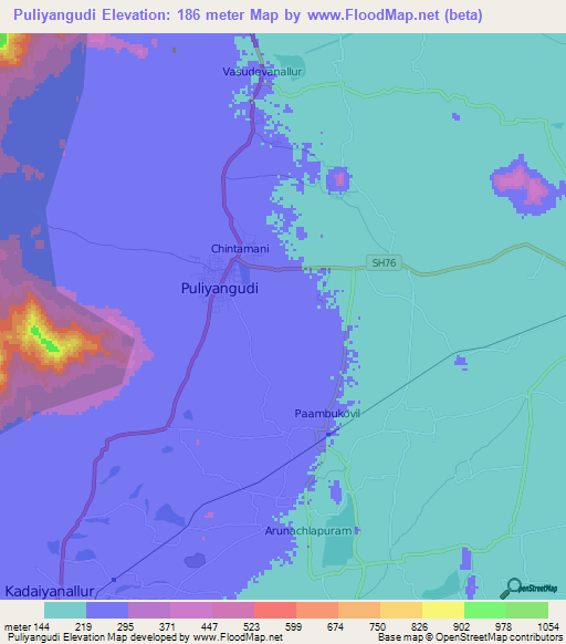 Puliyangudi,India Elevation Map