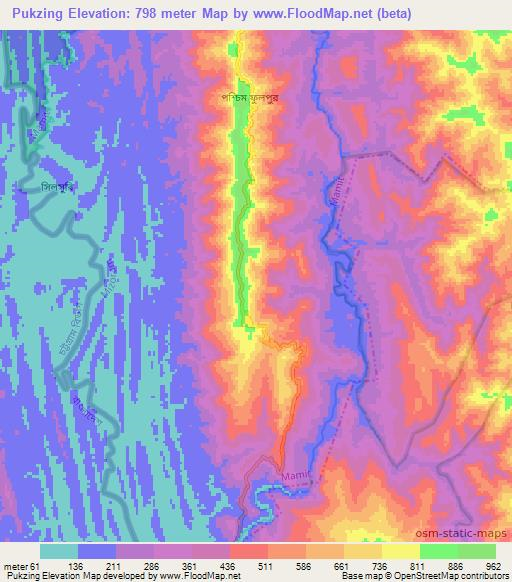 Pukzing,India Elevation Map