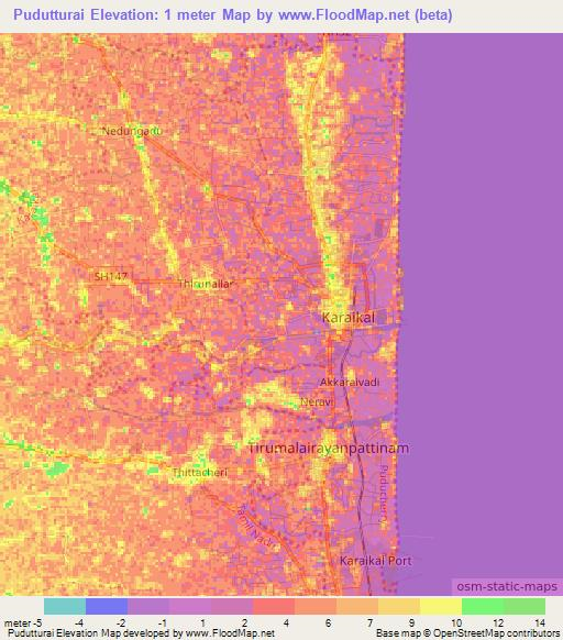 Pudutturai,India Elevation Map