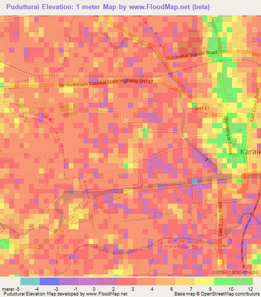 Pudutturai,India Elevation Map