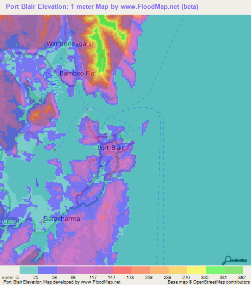 Port Blair,India Elevation Map