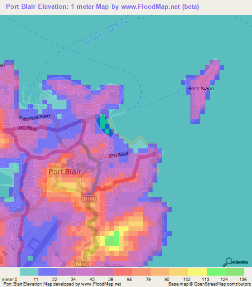 Port Blair,India Elevation Map