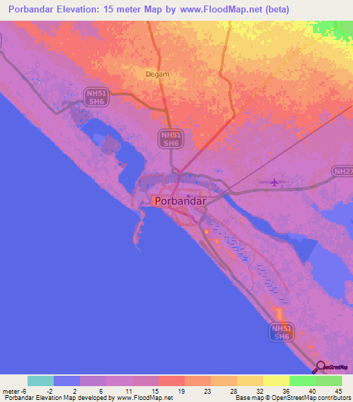 Porbandar,India Elevation Map
