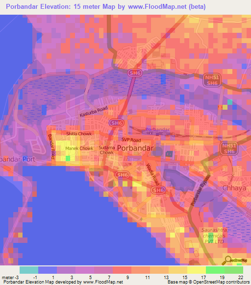 Porbandar,India Elevation Map