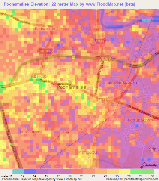 Poonamallee,India Elevation Map