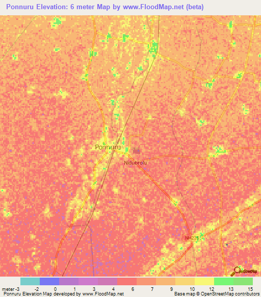 Ponnuru,India Elevation Map