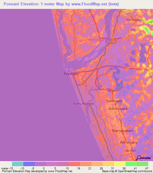 Ponnani,India Elevation Map