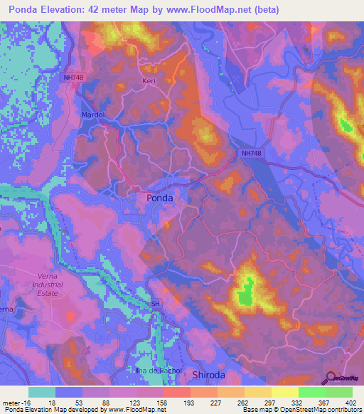 Ponda,India Elevation Map