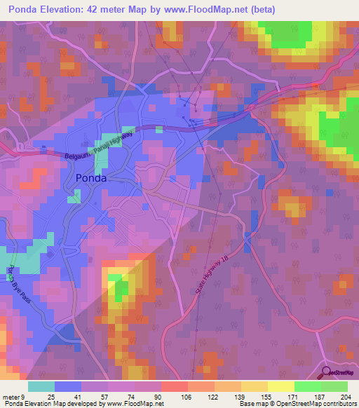 Ponda,India Elevation Map