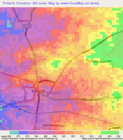 Pollachi,India Elevation Map