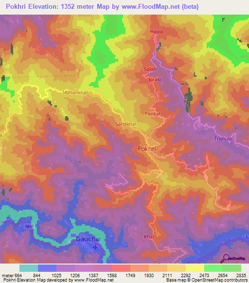 Pokhri,India Elevation Map