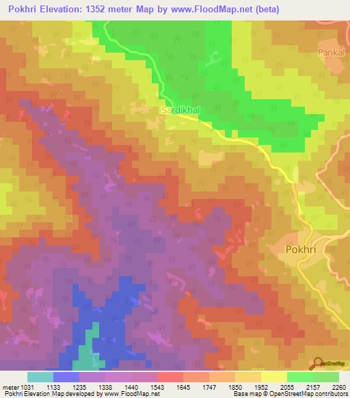 Pokhri,India Elevation Map