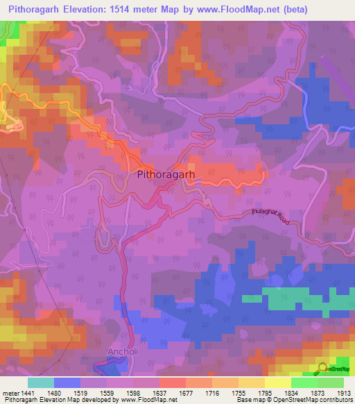 Pithoragarh,India Elevation Map