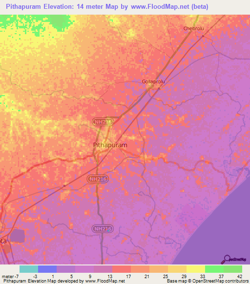 Pithapuram,India Elevation Map