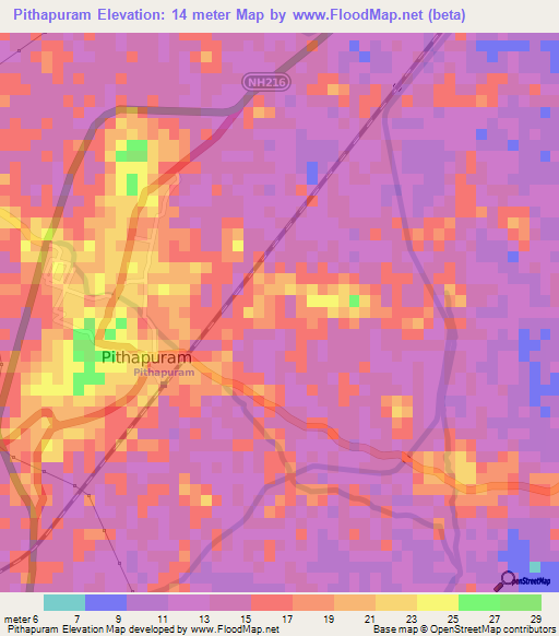 Pithapuram,India Elevation Map