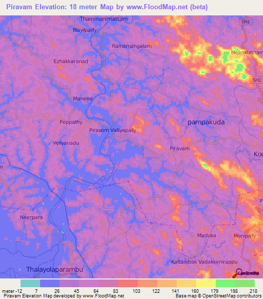 Piravam,India Elevation Map