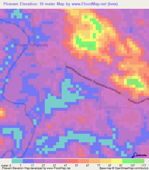 Piravam,India Elevation Map