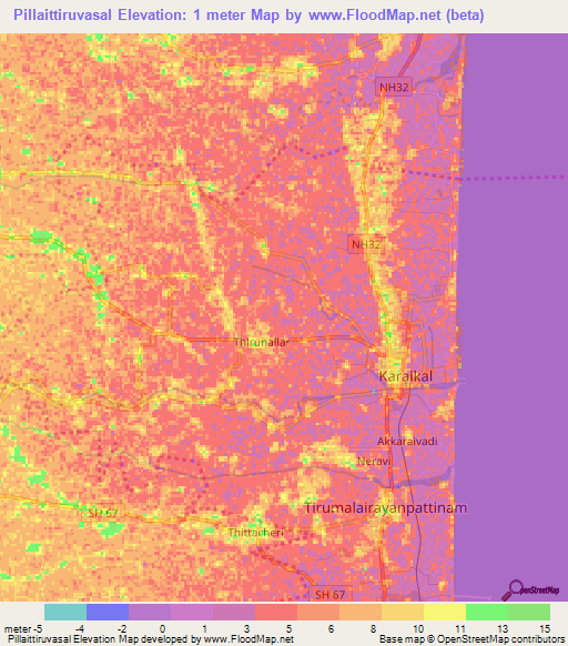 Pillaittiruvasal,India Elevation Map