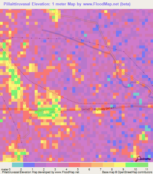 Pillaittiruvasal,India Elevation Map
