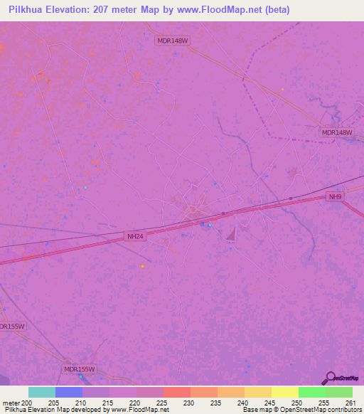 Pilkhua,India Elevation Map