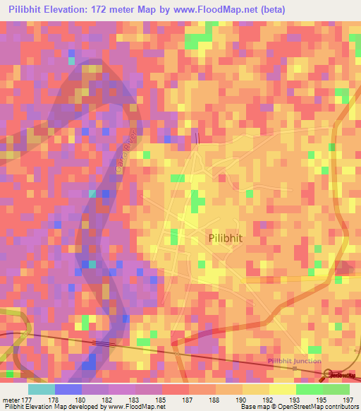 Pilibhit,India Elevation Map