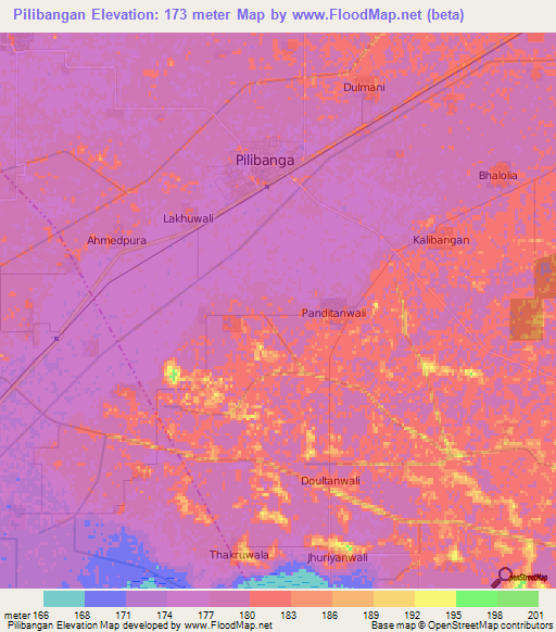 Pilibangan,India Elevation Map