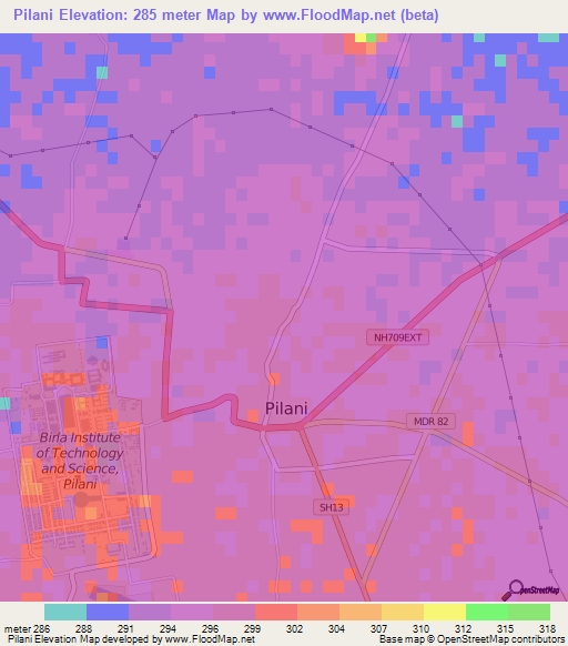 Pilani,India Elevation Map