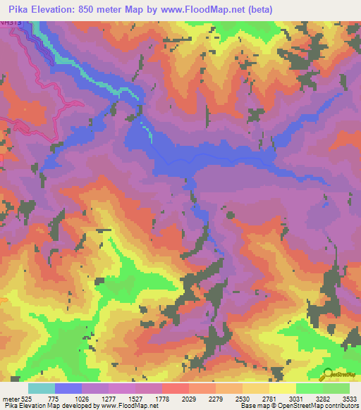 Pika,India Elevation Map
