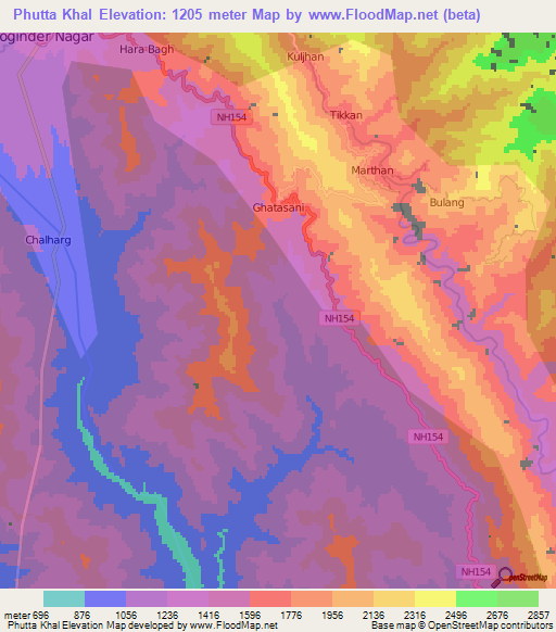 Phutta Khal,India Elevation Map