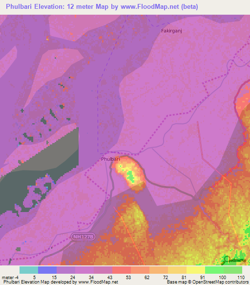 Phulbari,India Elevation Map