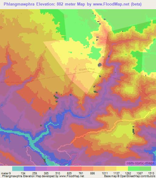 Phlangmawphra,India Elevation Map