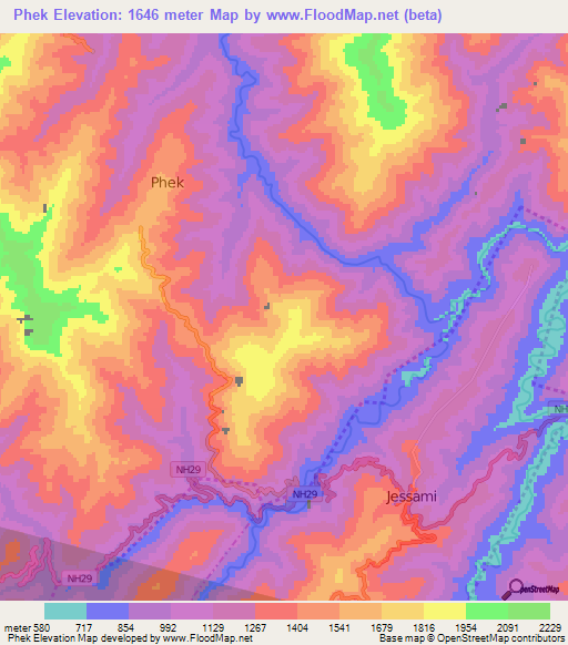 Phek,India Elevation Map