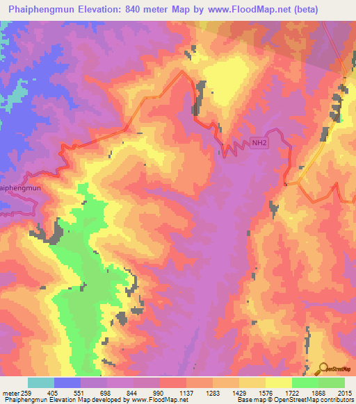 Phaiphengmun,India Elevation Map