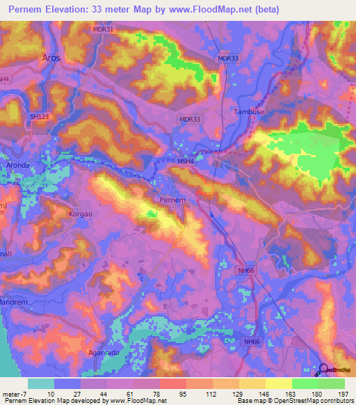 Pernem,India Elevation Map