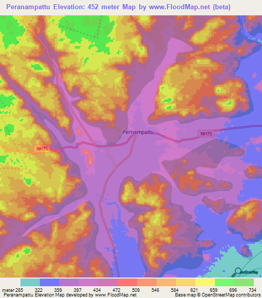 Peranampattu,India Elevation Map