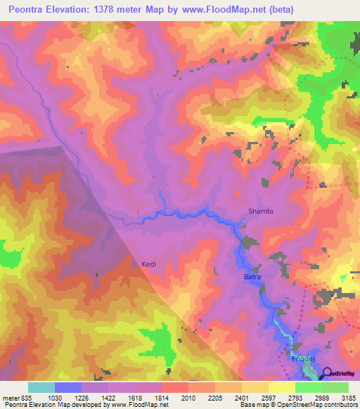 Peontra,India Elevation Map